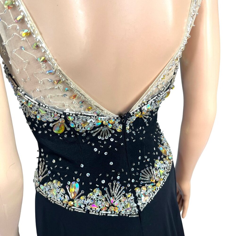 Panoply Black Rhinestone Embellished Mesh Illusion Gown Size 6 W Sheer Neckline - Picture 5 of 13